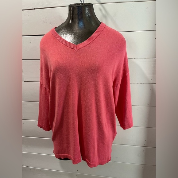 🩷FRANSA – Coral Pink Knit V-Neck Top M - Picture 6 of 11